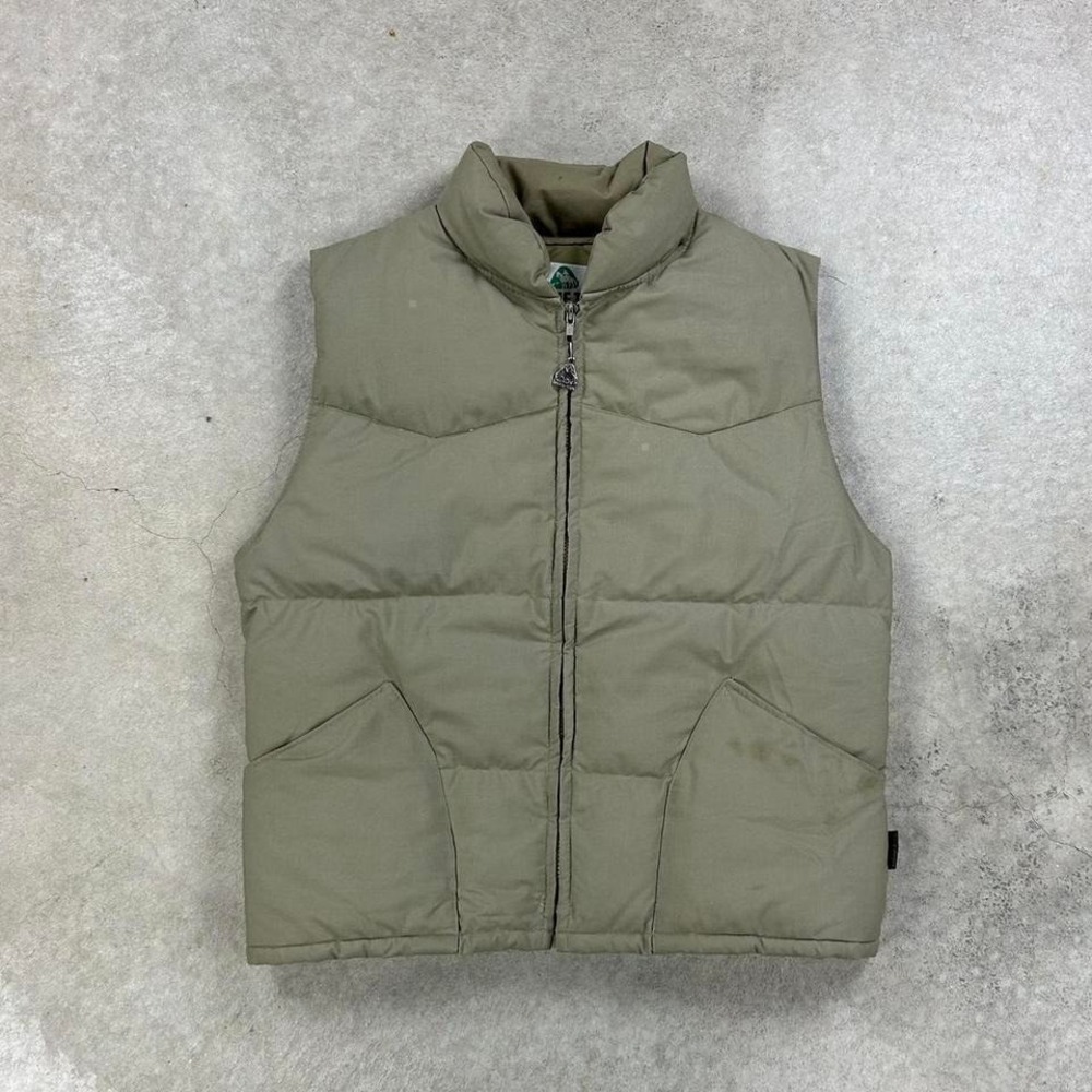 Vintage 80s Pacific Trial Down Vest Size Large Tan Full Zip Puffer USA Made